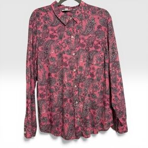 J. Jill Pink & Black Paisley Button-Down Shirt – Size Large